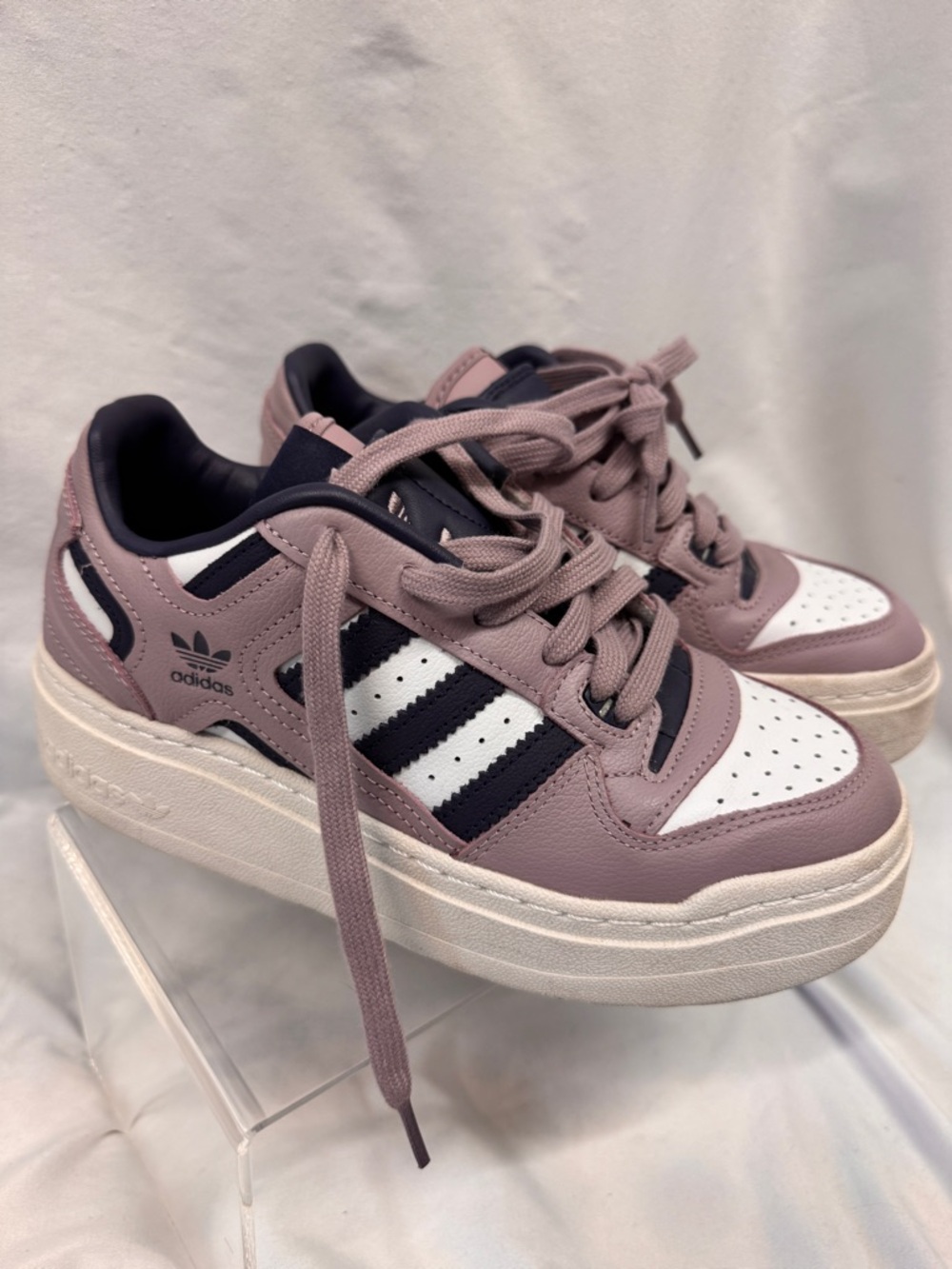adidas Lavender Pink Platform Sneakers with Navy and White Stripes